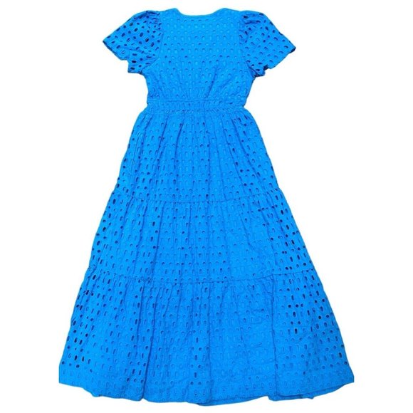 Anthropologie Sz S Dress The Somerset Maxi Eyelet turquoise Blue Tiered V-neck - Picture 4 of 16
